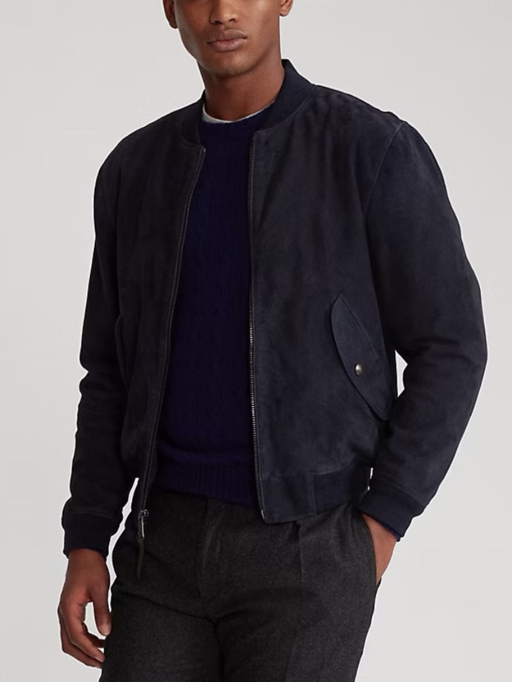 Polo Ralph Lauren Black Suede Bomber Flight Jacket NWT Large Luxury Classic